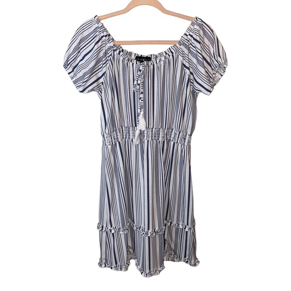 Derek Heart Striped Off Shoulder Dress XL Smocked Boho Peasant Mini